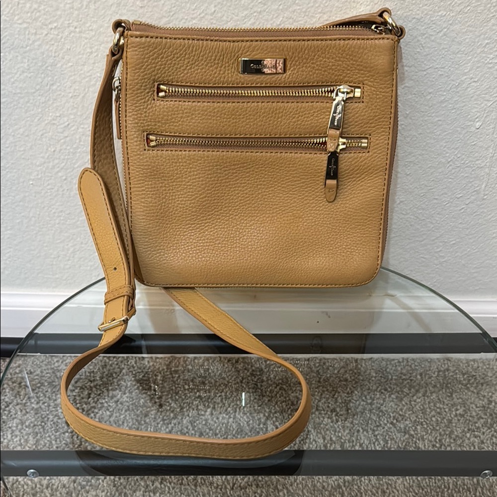 Cole Haan Tan Crossbody Bag with Adjustable Strap and Structured Shape